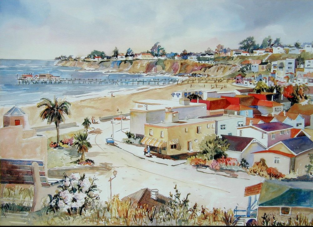 Capitola Rooftops – California Lithographic Print – 16x22.25 Inches